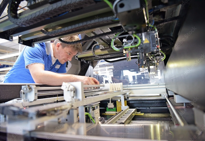 Maintenance Mechanic fixing a high speed labeling machine.