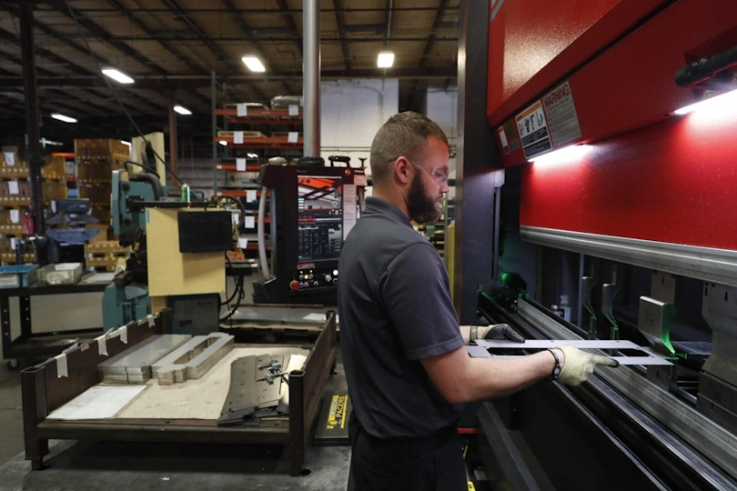 Brake Press Operator bending sheet metal to specifications.