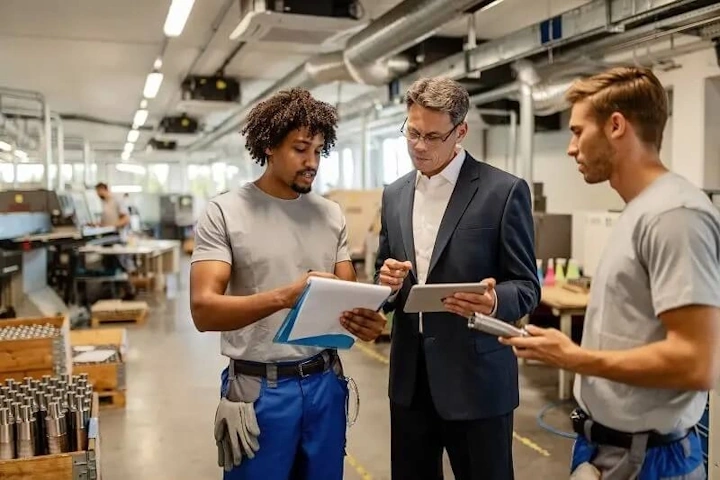 Contract Recruiter getting a tour of a client's manufacturing facility.