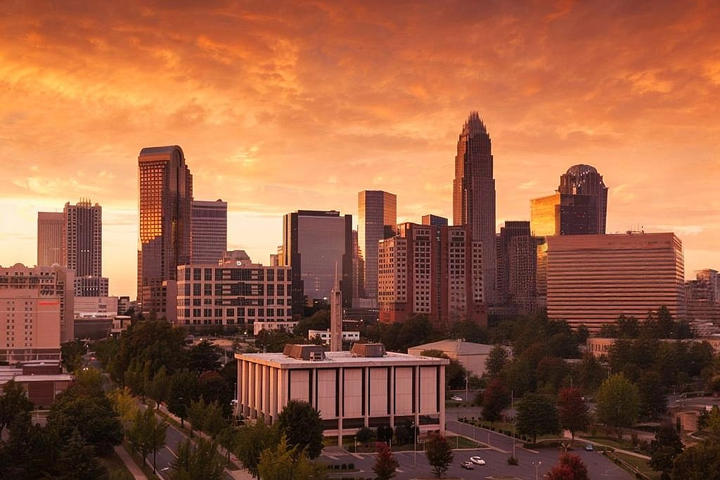 Sun setting on Charlotte, NC.