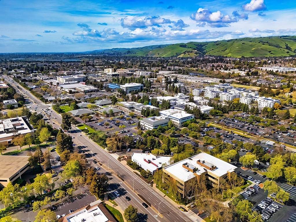 Drone shot of Freemont, CA.
