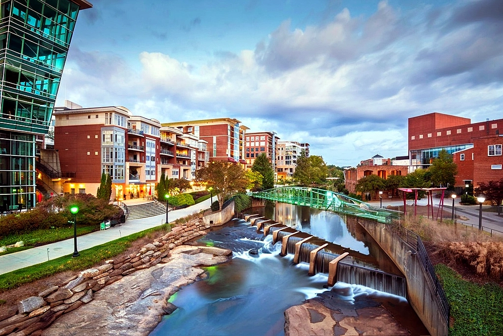 Downtown Greenville, SC by the river.