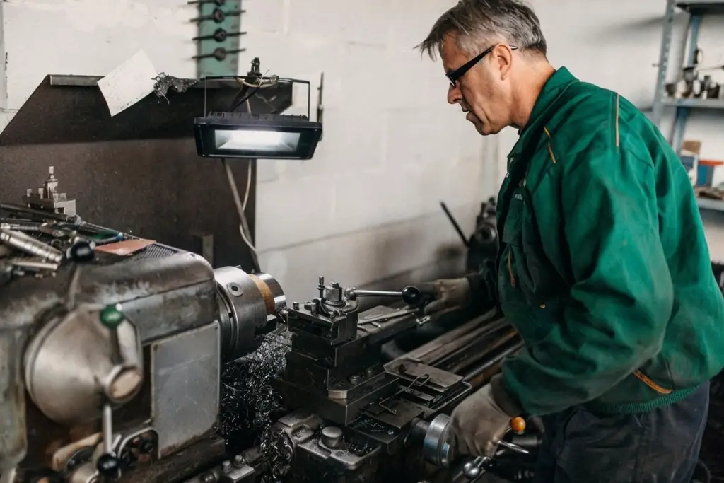 A "Jedi" Manual Machinist working on a lathe.