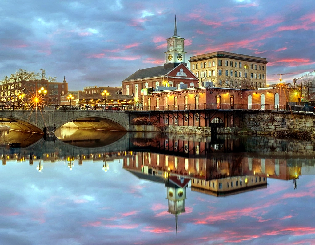 Nashua, NH at dusk.