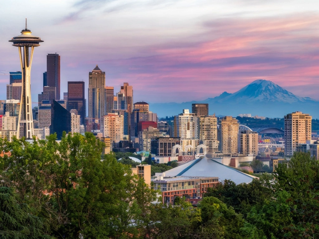 Beautiful Seattle Skyline with Mt Rainier in the background.
